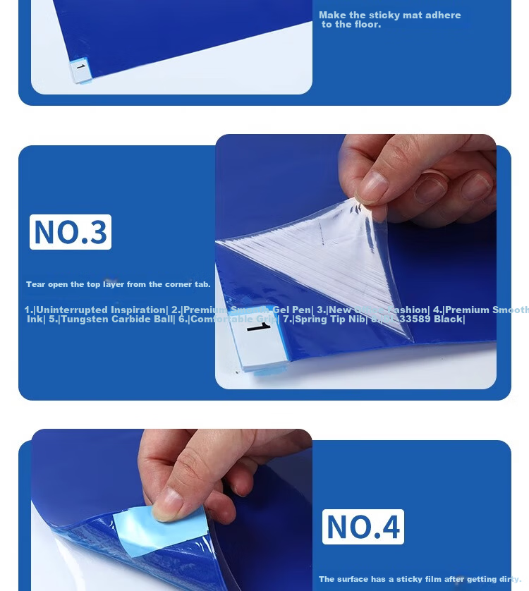 Haosikepu Blue Adhesive Dust Mat 60x90cm 300 Sheets Peelable Shoe Sole Dust Removal Mat for Cleanroom Laboratory Workshop Dust Purification Floor Mat 9