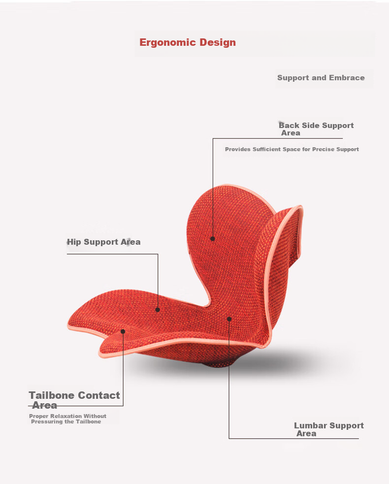 Gusi Ergonomic Lumbar Support Seat Cushion Integrated Backrest Student Office Chair Cushion Waist Support for Long Sitting 4