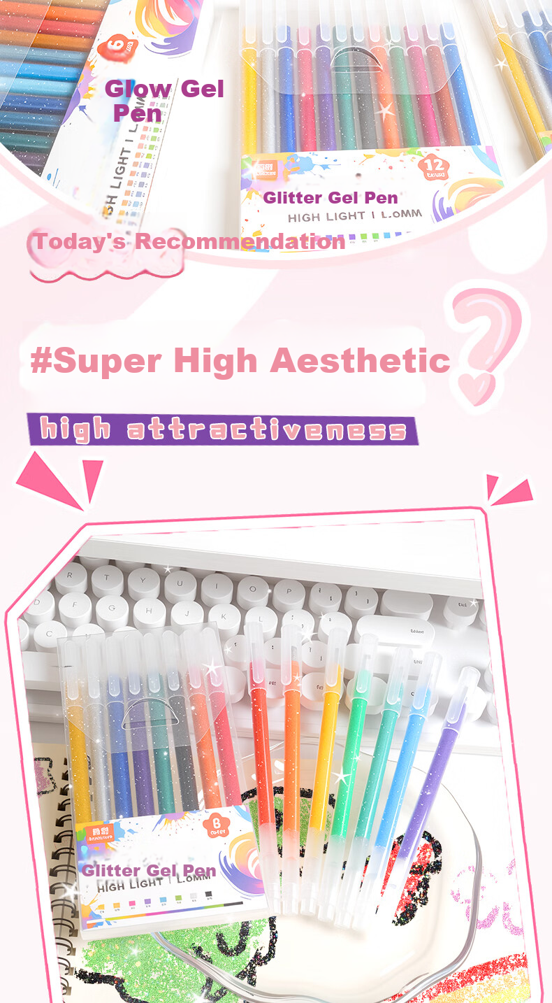 TRUECOLOR 8-Color Glitter Gel Pen Set Non-Toxic Fluorescent Marker Pens for Kids Primary School Students Pearl Watercolor Highlighting Pens 068 2