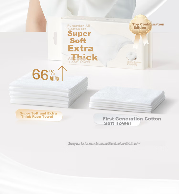 PurCotton [Sun Yingsha Edition] Facial Cleansing Wipes 60 Sheets*3 Packs Extra Thick Cream Wall-Mounted 100% Cotton Soft Towels 20*20CM 6