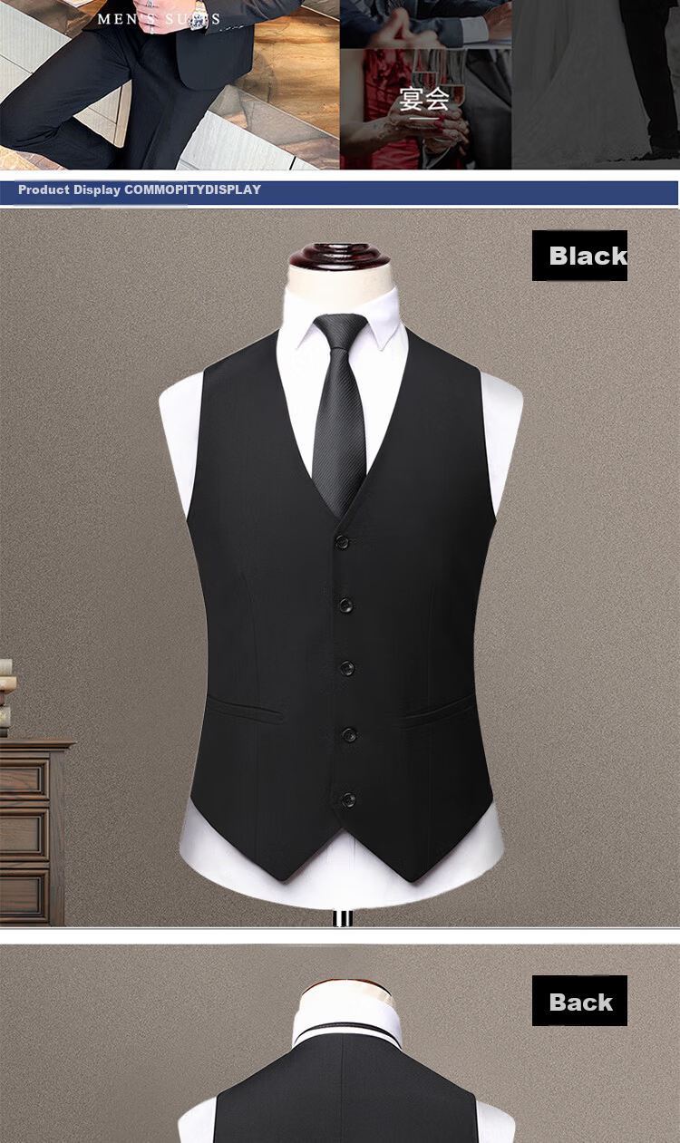 ROMON Men's Suit Vest Trendy Formal Business Casual Blazer Waistcoat Navy Blue XL 6