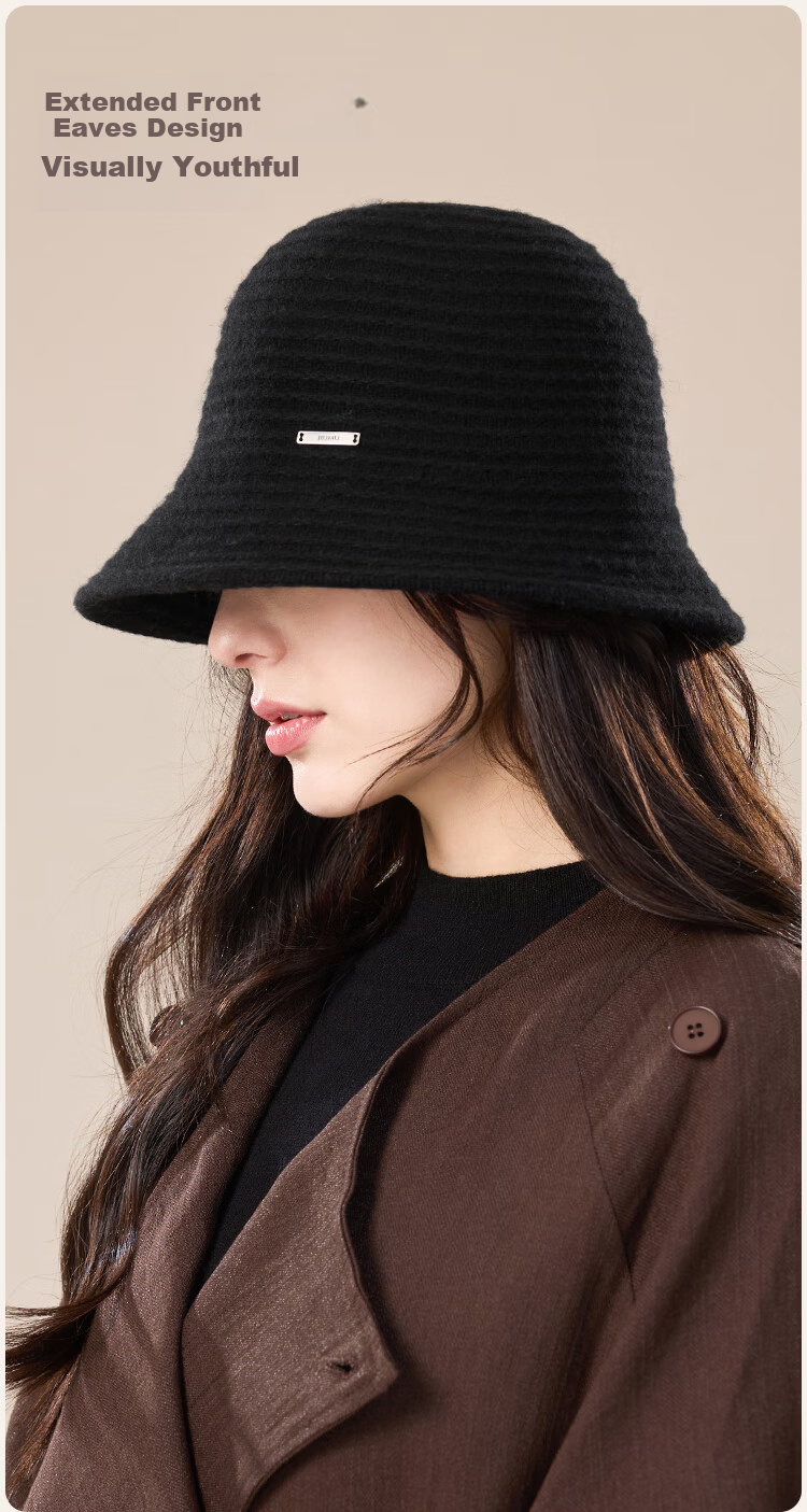 JIUMU Sheep Wool Warm Fisherman Hat Autumn Winter Slim Face Bucket Hat Elegant Fedora Winter Windproof Cold Resistant Hat for Women 6