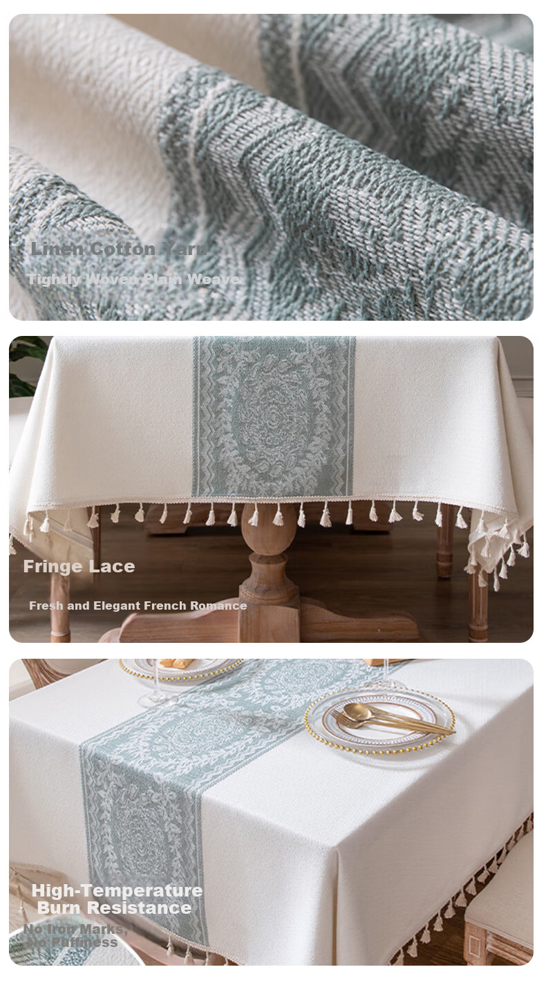MUJI Cotton Linen Waterproof Tablecloth Rectangular Tassel Cover 140x180cm Wreath Pattern 11