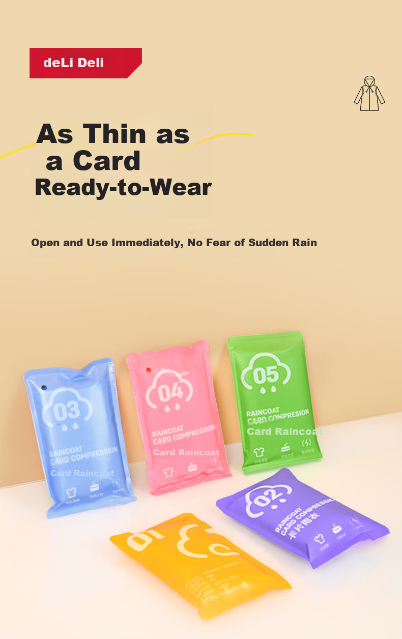 Deli Disposable Thickened Portable Card Raincoat with Hood for Electric Motorcycle Rainproof Hiking 5-Pack 1