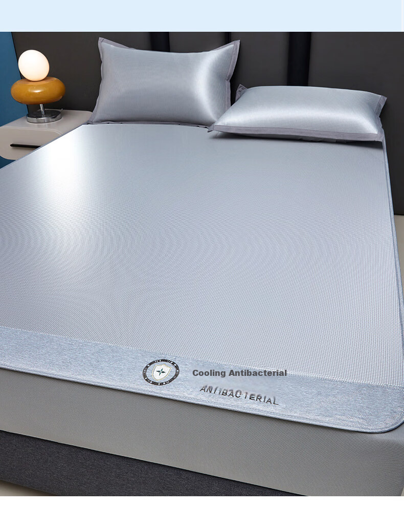 Hodo Antibacterial Ice Silk Cooling Mat Three-Piece Set Cooling Air-Conditioned Mat Home Use 1.5m Fitted Sheet Light Gray 12