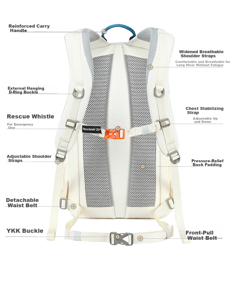 Reebok Large Capacity Hiking Backpack Women Lightweight Sports Outdoor Travel Laptop School Bag Men Caramel 40L 7