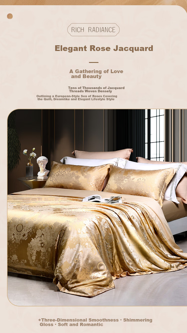 FUANNA Four-Piece Bedding Set, Luxurious Jacquard Four-Piece Bedding Set, Elegant Bedsheet And Duvet Cover, 203*229cm, Light Blue 4