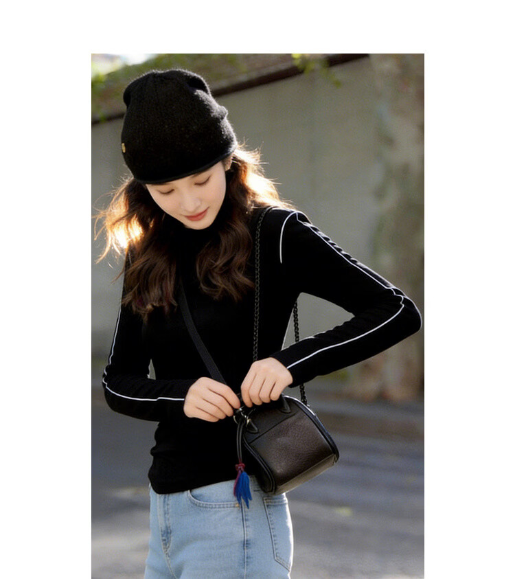 Demana [With Wool and Lyocell] Spring Simple Style Crew Neck Long Sleeve Slim Fit Lightweight Women's T-Shirt 15