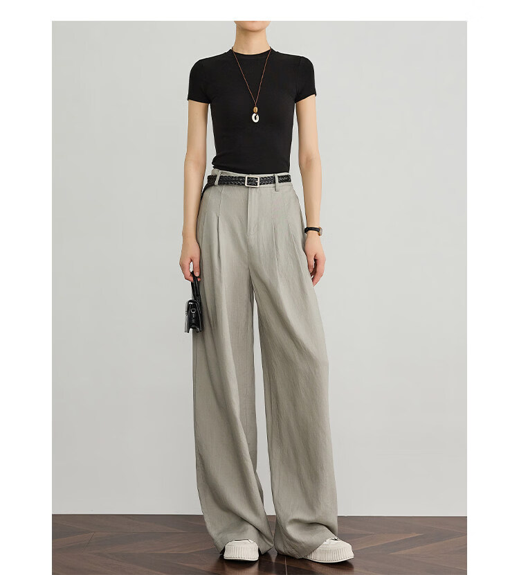 FAESSLIN Kochi Old Money Style Gray Linen Summer Thin Tencel High-Quality Draped Casual Wide-Leg Pants for Women 17