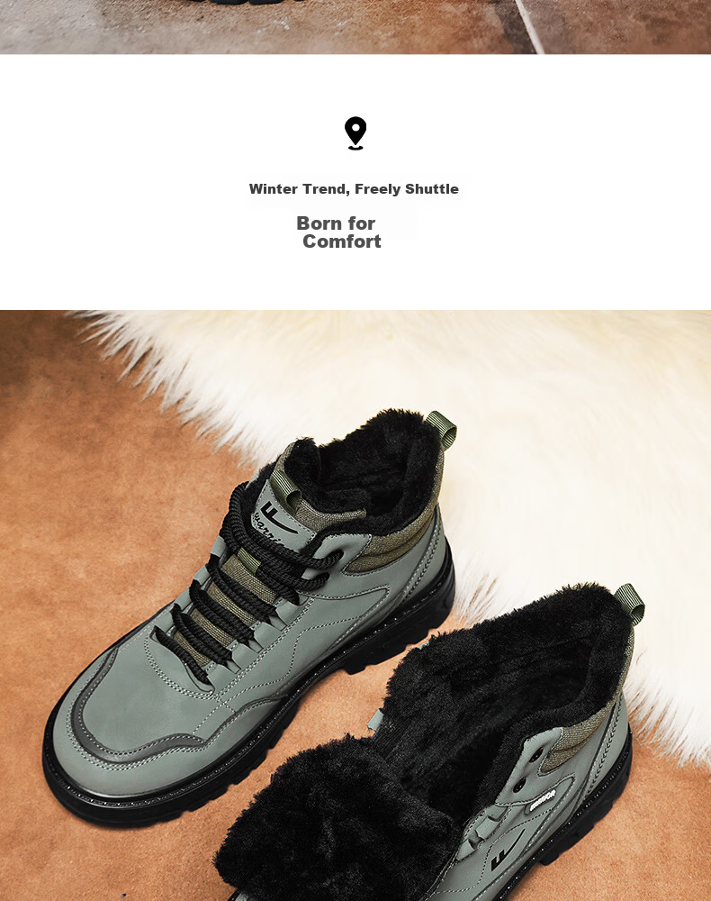 Warrior Official Men's Shoes 2025 Winter New Martin Boots Men's Fleece Cotton Shoes Warm Shoes Military Green Size 44 16