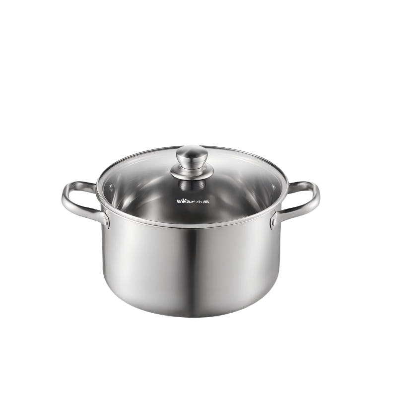 Bear 304 Stainless Steel Soup Pot Household Stew and Steam Pot 22cm Porridge Cooking Pot Compatible with Gas Stoves JG056-P02