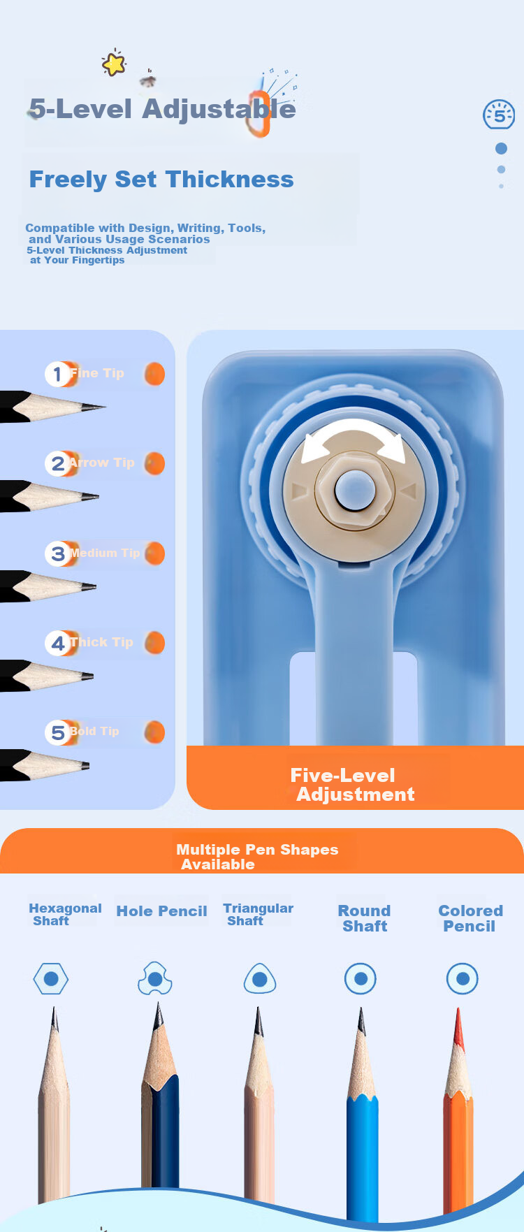 COMIX Manual Pencil Sharpener Adjustable Thickness Automatic Pencil Feeding Lead Breakage Prevention Student Stationery School Gift EB601 Blue 1