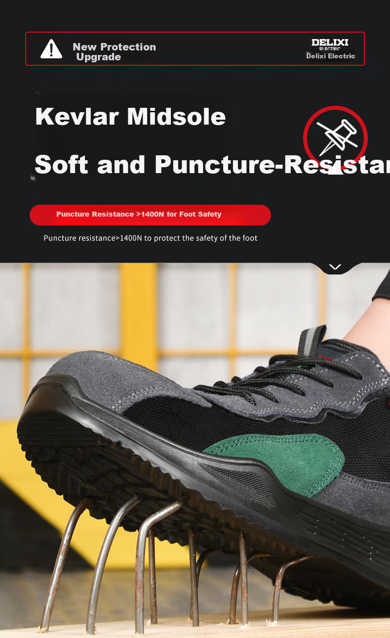 DELIXI ELECTRIC Men's Safety Shoes Cow Suede Steel Toe Anti-Smash Puncture Resistant Lightweight Slip-Resistant Durable Breathable Comfortable Work Safety Shoes 8