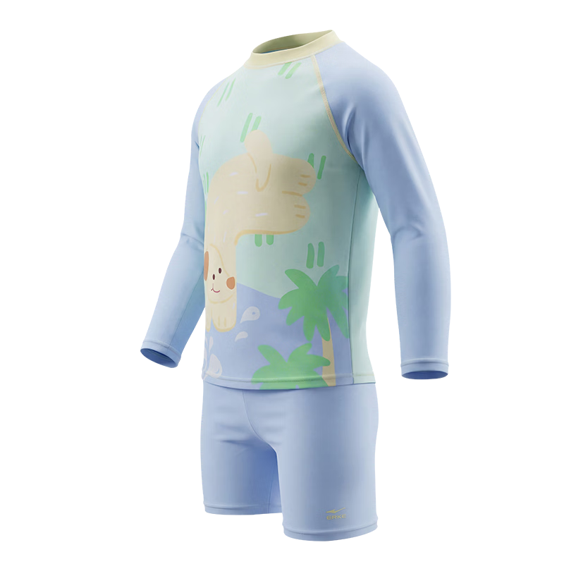 ERKE Boys' Long Sleeve Two-Piece Swimwear Set, Rash Guard and Shorts, Sun Protection for Kids, Beach and Pool Swimwear