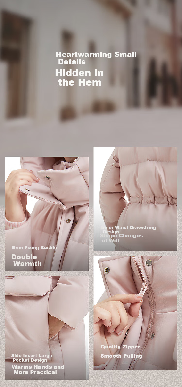 BOSIDENG Women's Off-Season 90% Down Thickened Detachable Hood Slim Fit Mid-Length Casual Versatile Jacket Winter 5