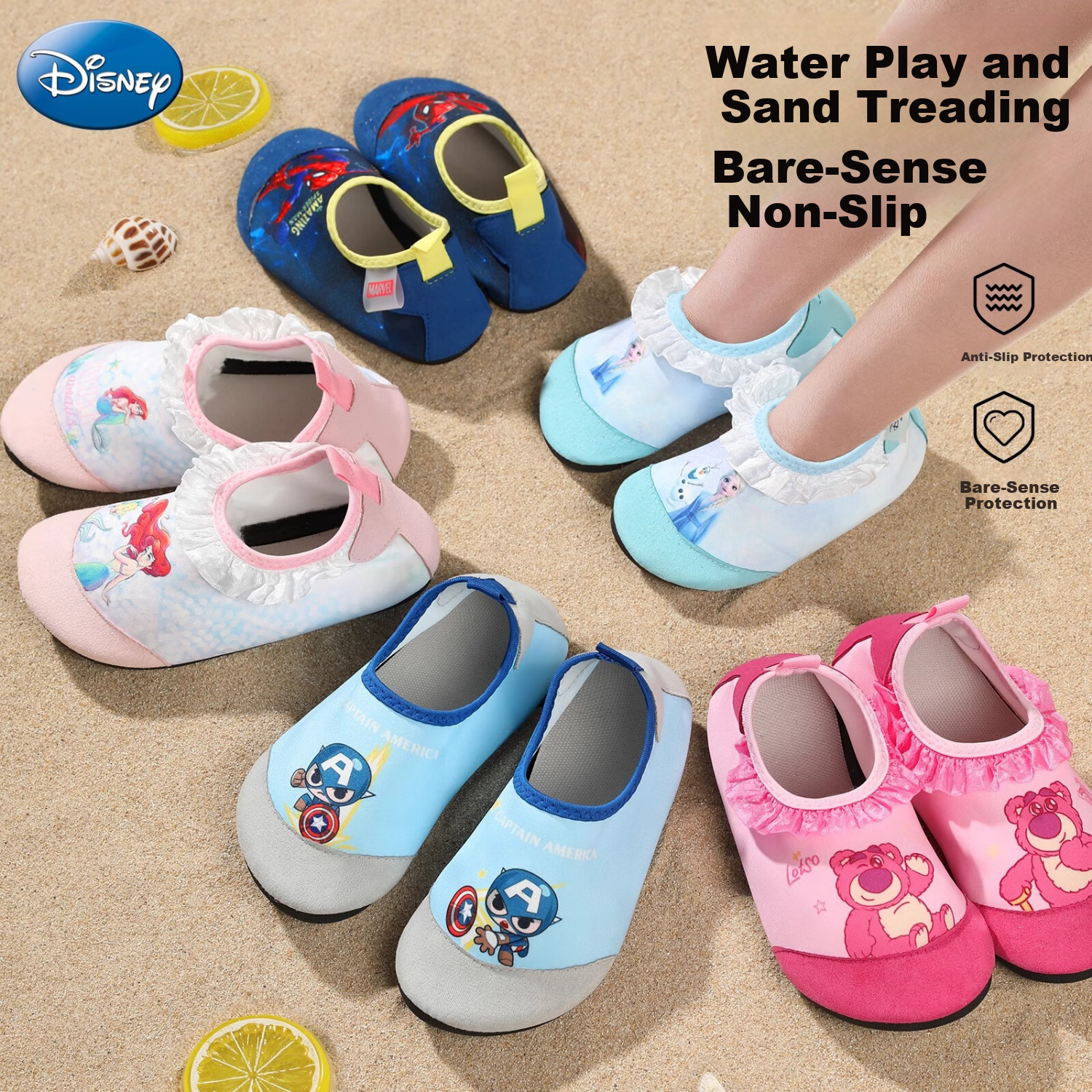 Disney Kids Beach Shoes Baby Non-Slip Snorkeling Socks Boys Girls Swimming Water Shoes D95905 Captain America Blue L