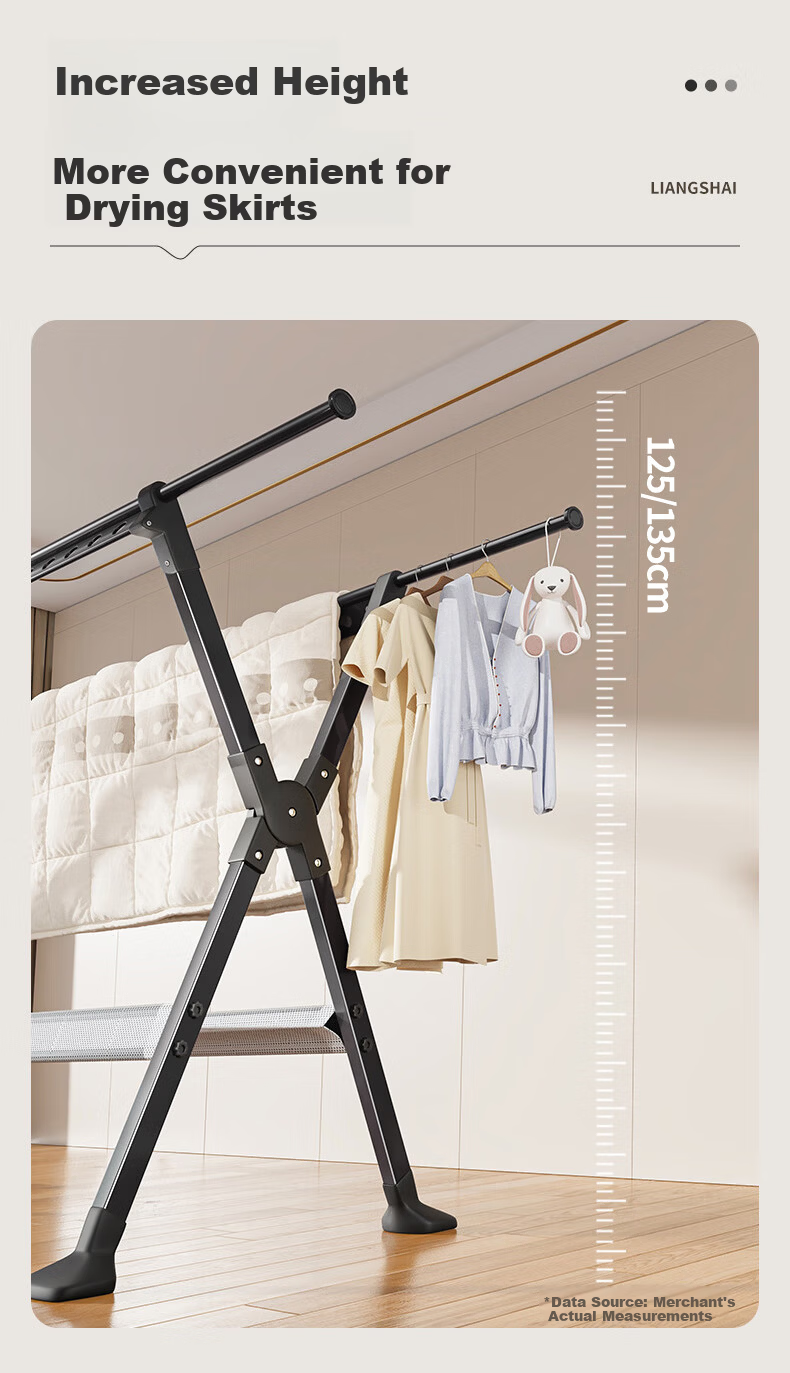 Jing Jiayi Foldable Floor Clothes Drying Rack Carbon Steel Home Balcony Laundry Rack Quilt Drying Rack Hanger 6