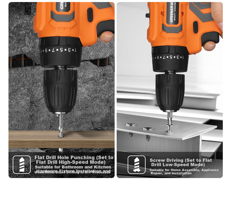 GREENER Brushless Drill Multi-Function Tool Kit Repair Set, 21V Brushless Dual-Speed Drill, 112 Pieces 13