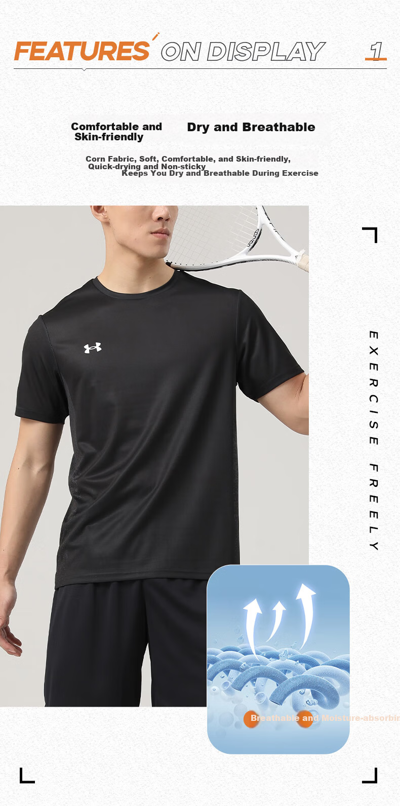 Under Armour Men's Sports Running Set, Summer Quick-Dry Short-Sleeve Shorts, Casual Training Basketball Team Uniform 4