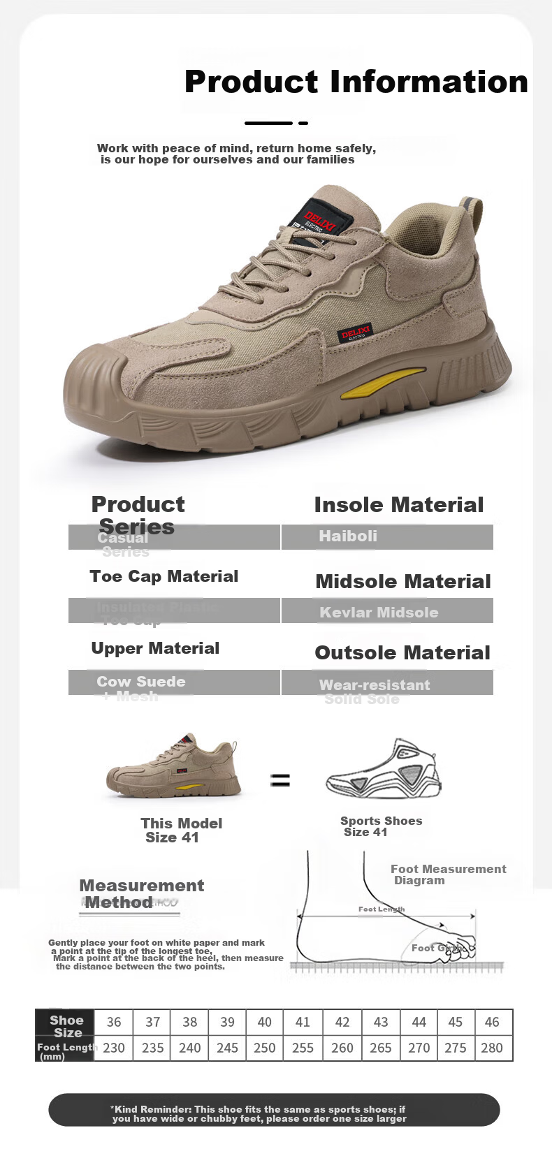 DELIXI ELECTRIC Men's Safety Shoes Cow Suede Leather Plastic Toe Cap Anti-Smash Puncture Resistant Insulated 6KV Slip-Resistant Durable Electrician Work Shoes 14