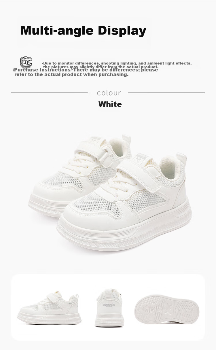 BOBDOG House Girls' Mesh Breathable White Sneakers Summer Kids' Casual Running Shoes 603562007 White Size 33 12