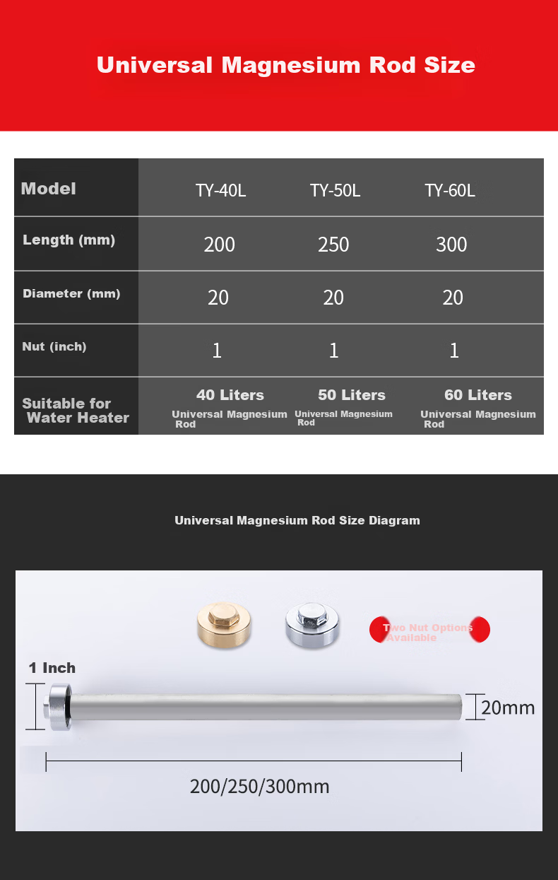 Beishi Magnesium Anode Rod for Haier Electric Water Heater, Universal 300mm Length, Suitable for 40L/50L/60L/65L/80L/100L Models, Anti-Scale and Sediment Removal 3