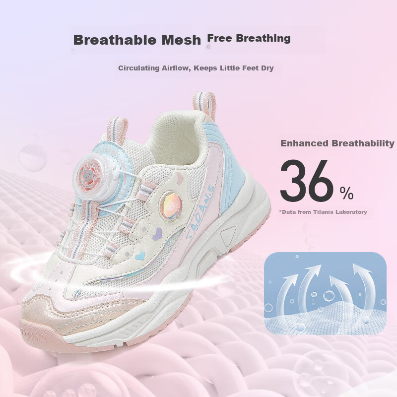 TARANIS Spring Kids Sports Shoes Fashion Dial Girls Running Shoes Breathable Dad Sneakers White/Pink/Blue Size 29