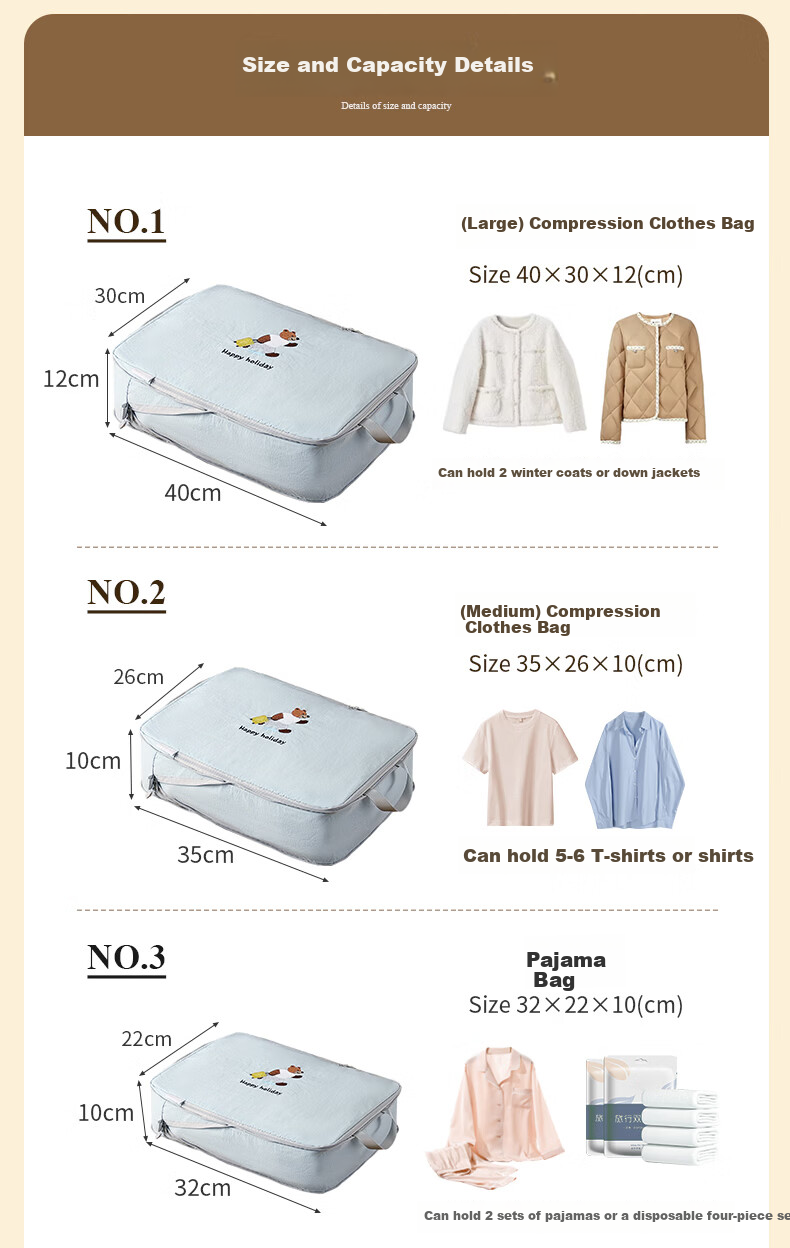 Baicaoyuan Compression Travel Storage Bag Luggage Organizer Packing Pouch Essential Clothes and Underwear Organizer for Business Trips and Travel 19