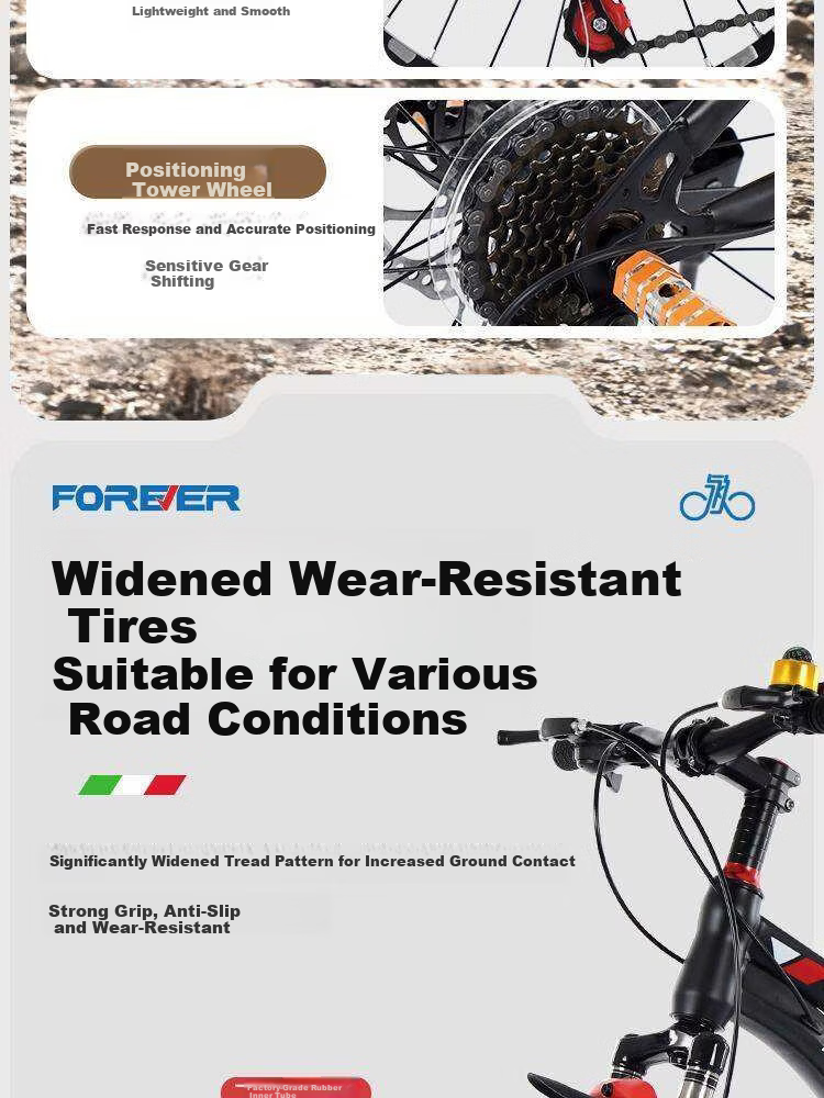 FOREVER Children's Mountain Bike Gear Shift for Boys and Girls Ages 6-15, Black and Red Integrated Wheel, 22-inch 15