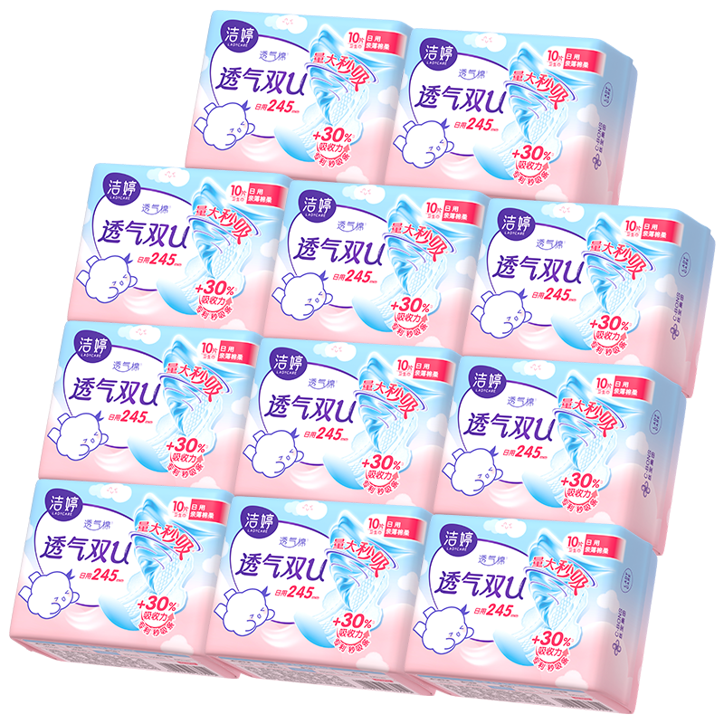 Jieting Breathable Double U Daytime Sanitary Napkins, 245mm, 110 Pieces, Quick-Absorbing, Leak-Proof Menstrual Pads, Sold by JD