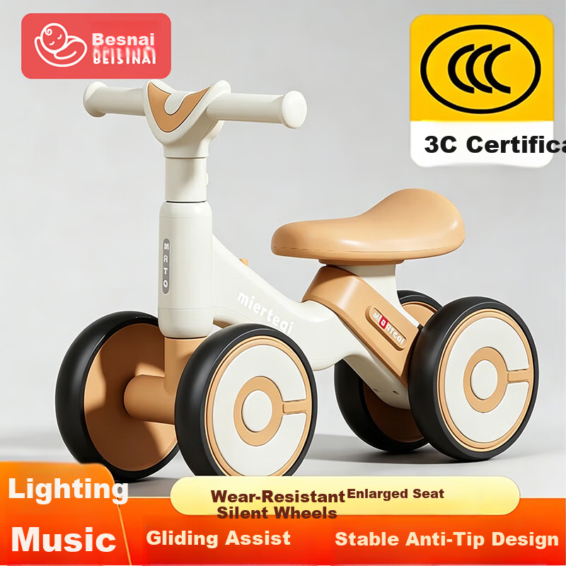 Besnay Kids Balance Bike 1-3 Years Old Baby Four-Wheel Glide Bike Anti-Tip Beginner Infant Scooter Toddler Ride-On Car