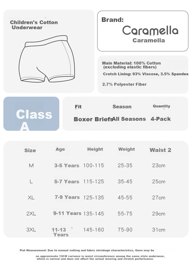 Caramella 26 Years Children's Cartoon Boys' Cotton Boxer Briefs 7A Antibacterial Baby Shorts 10