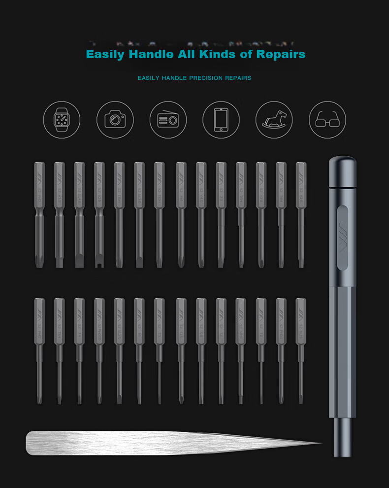Jimmy Home S2 Ultra-Hard Precision Screwdriver Set Flathead Clock Computer Disassembly Digital Repair Magnetic Screwdriver Set 30 Pieces 16