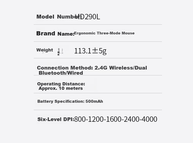 B.O.W Hangshi MD290L MAX Tri-Mode Wired Wireless Bluetooth Charging Mouse Laptop Office Ergonomic Silent Side Dual Scroll Wheel Mouse Silver Black 19