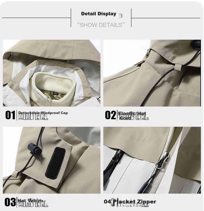 JEEP Men's 3-in-1 Convertible Outdoor Jacket Windproof Hiking Casual Detachable Two-Piece Set 12