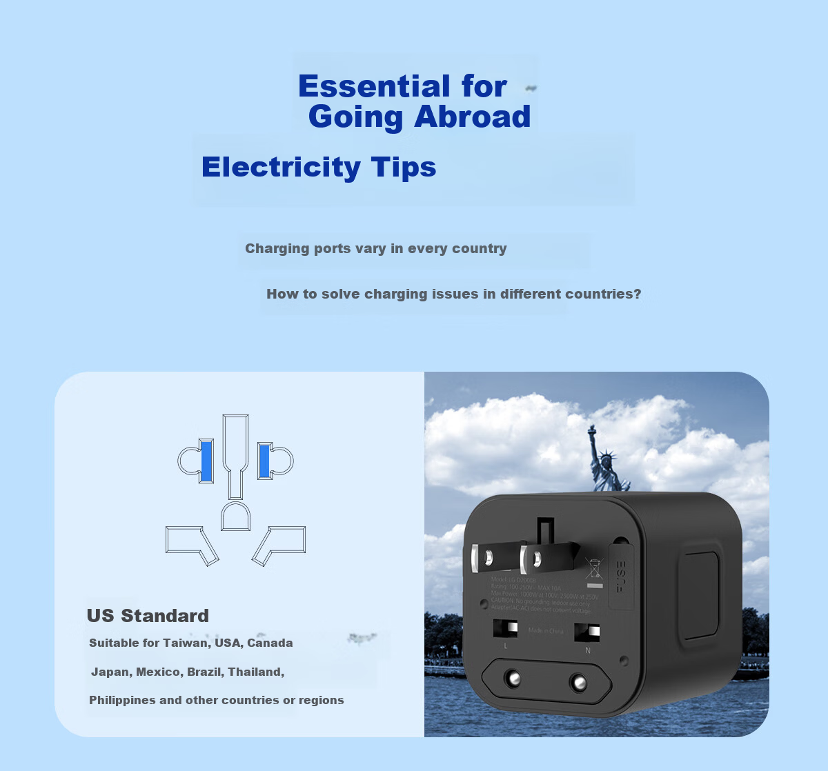 Lengon International Travel Adapter Plug - Universal Worldwide Power Converter for UK EU US AU Standards 7