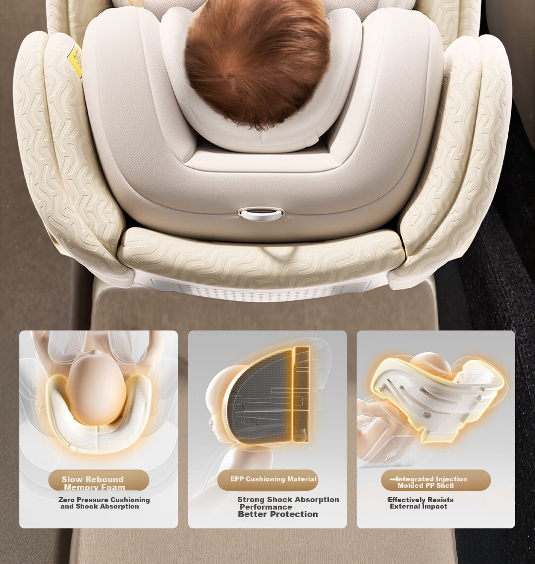 Hakada Child Safety Car Seat Infant 0-12 Years Baby Reclining Ventilated Heated Misty Milk Coffee 16