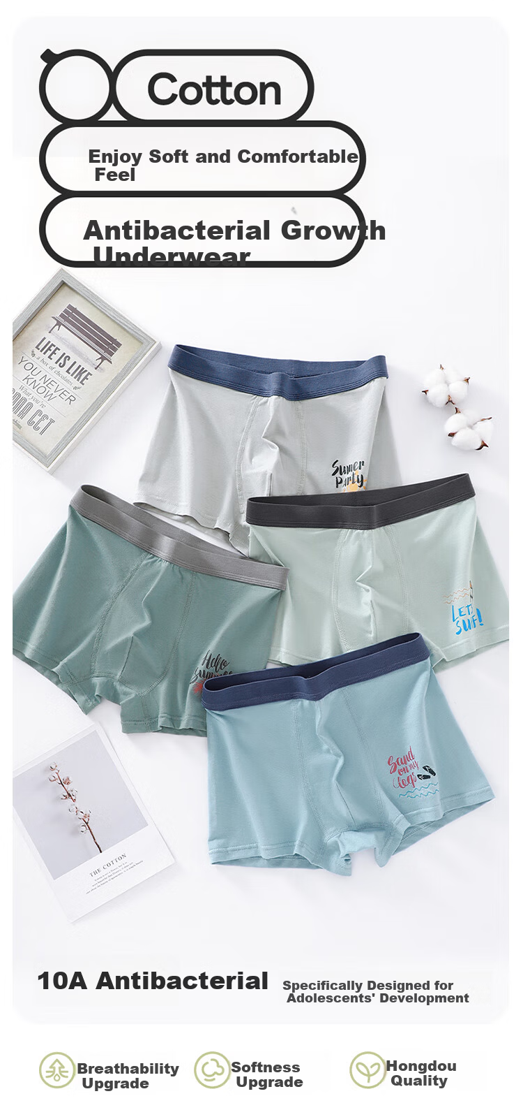 Hodo Children's Pure Cotton Youth Autumn Boxer Shorts for Boys Plus Size Kids Underwear 1