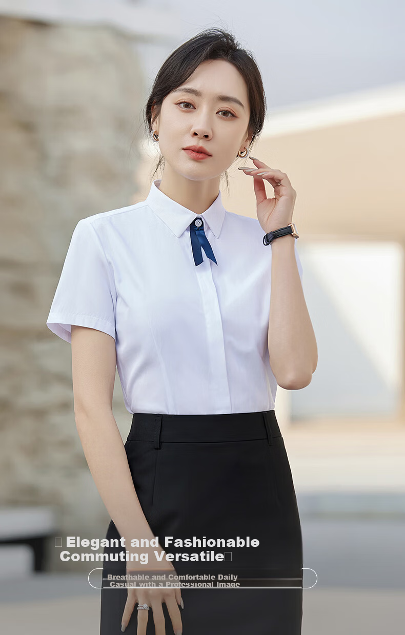 Yulixi Blue Short Sleeve Women's Shirt Summer Casual Simple Versatile Commuter Interview Wrinkle-Resistant Non-Iron Blouse 1