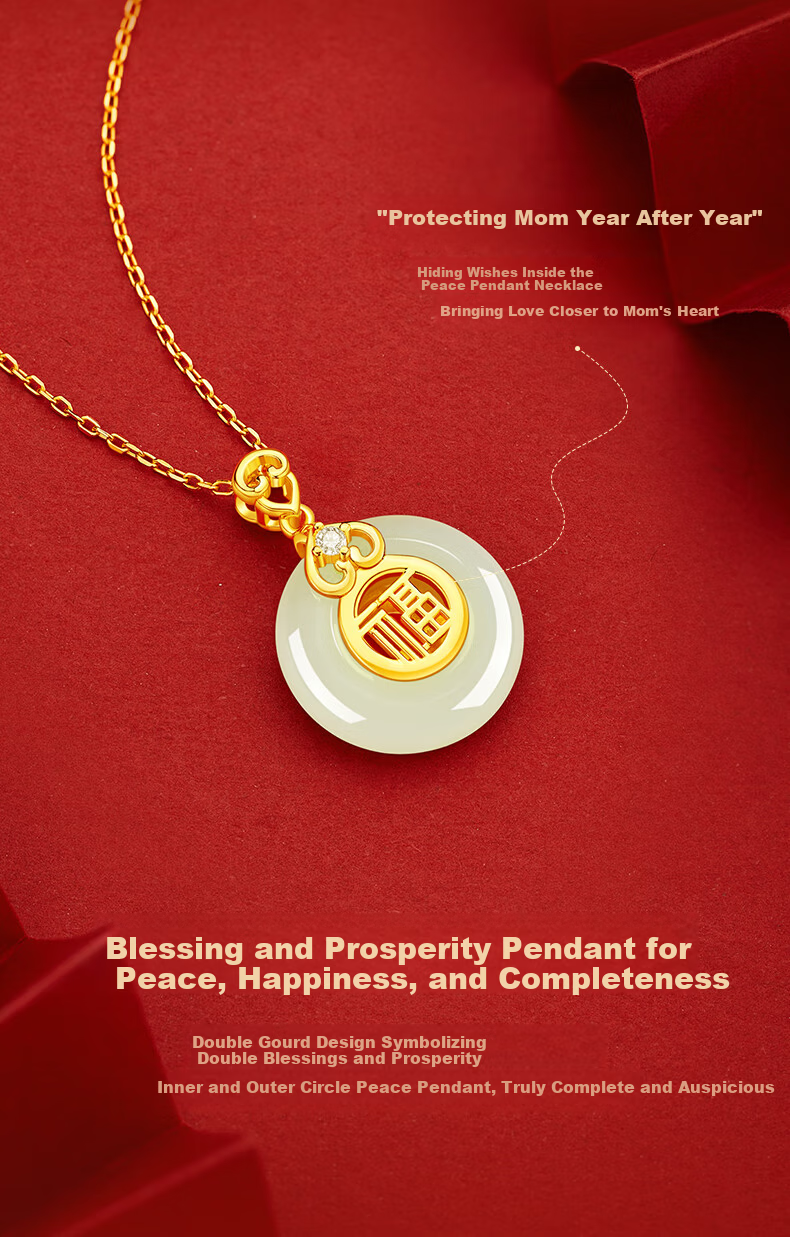 GLTEN Peace Buckle Silver Necklace Women's Hetian Jade Pendant Birthday Gift Lightweight Luxury Niche for Girlfriend Wife Mom 4