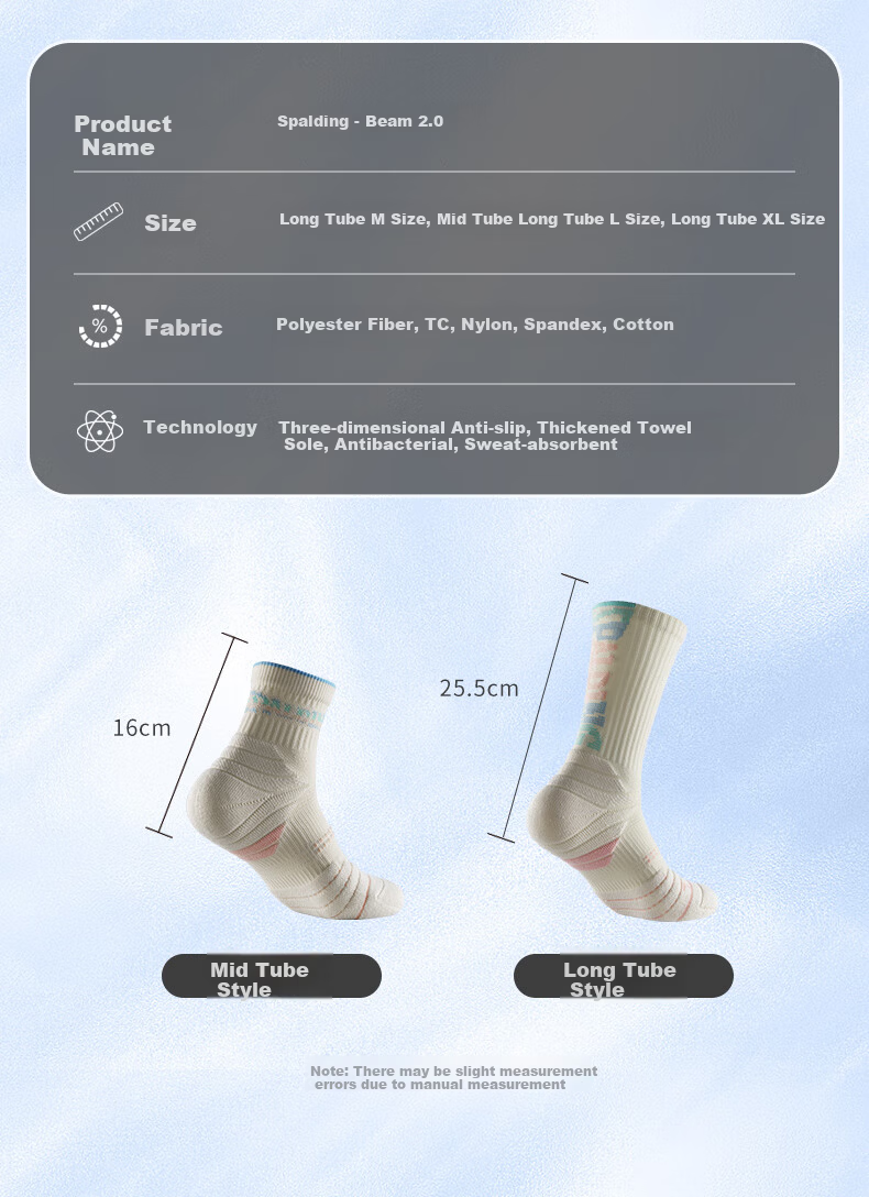 SPALDING Beam Pro 2.0 Men's Basketball Socks Thickened Towel Bottom Non-Slip Long Tube Elite Youth Sports Socks Black Gray 7