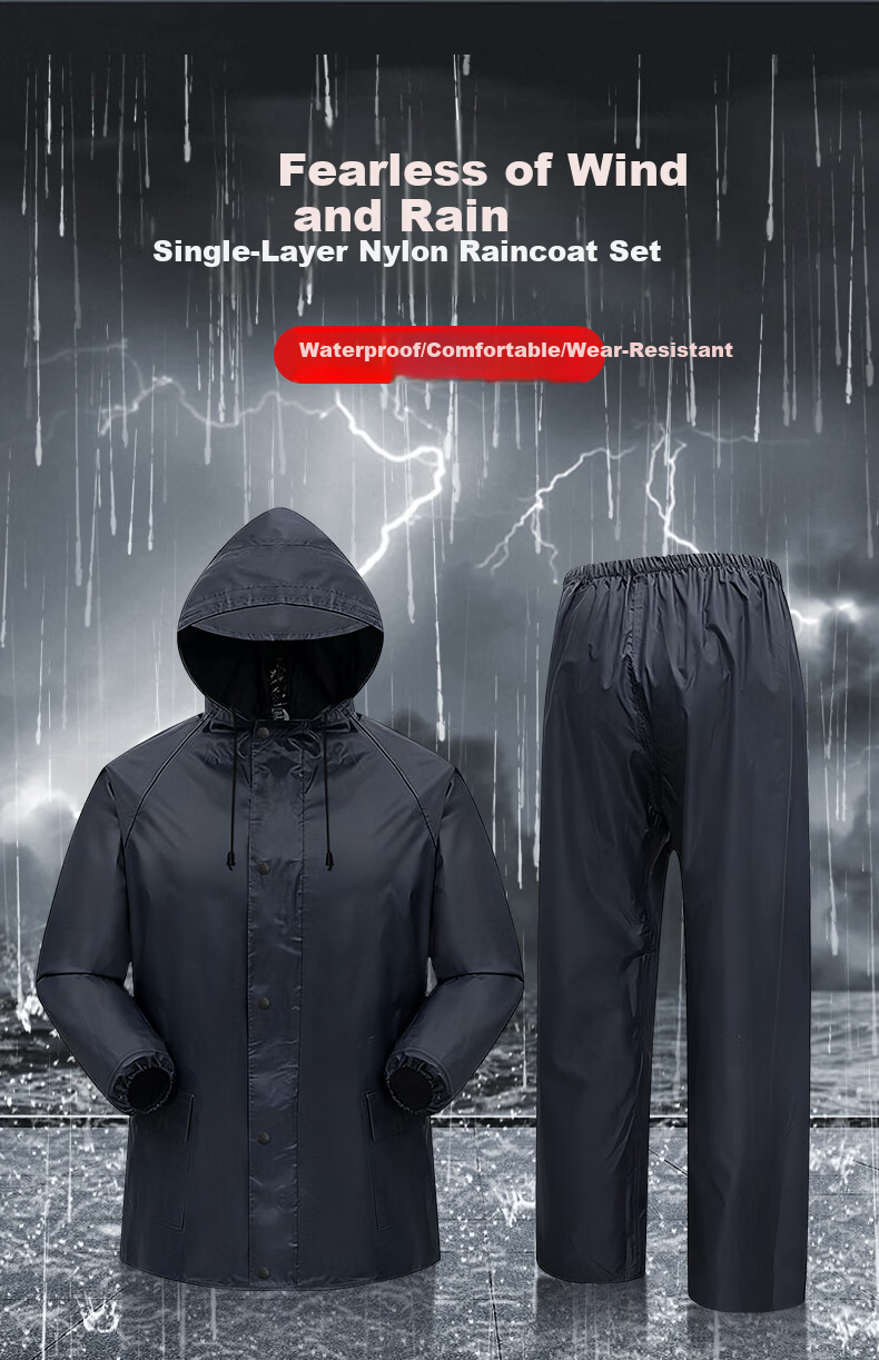 Huadun Single-Layer Nylon Raincoat Set Outdoor Two-Piece Rain Suit Dark Blue XL Size 1 Set 1