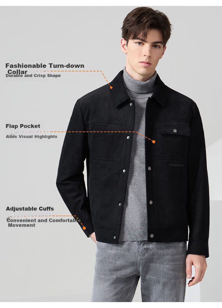 DANCING WOLVES 85% Duck Down Autumn Winter Corduroy Lapel Thick Men's Down Jacket 102 Dark Blue 175 4