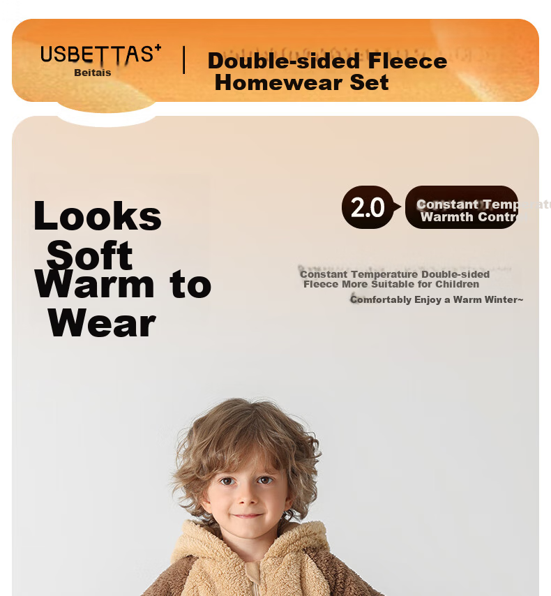 Betis Children's Winter Fleece Pajama Set Thickened Cotton-Padded Warm Homewear for Boys and Girls 2