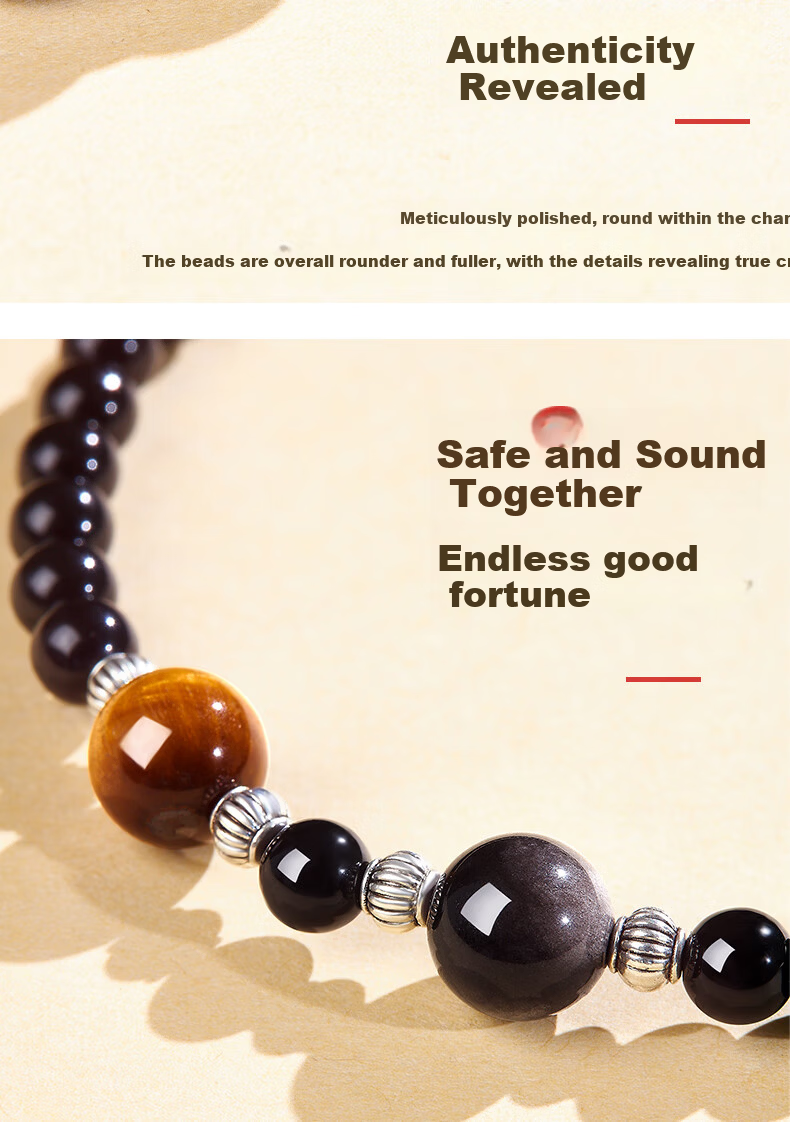 Emei Mountain Obsidian Bracelet Unisex Tiger Eye Stone Wristband Gift for Friends Mother's Day 6