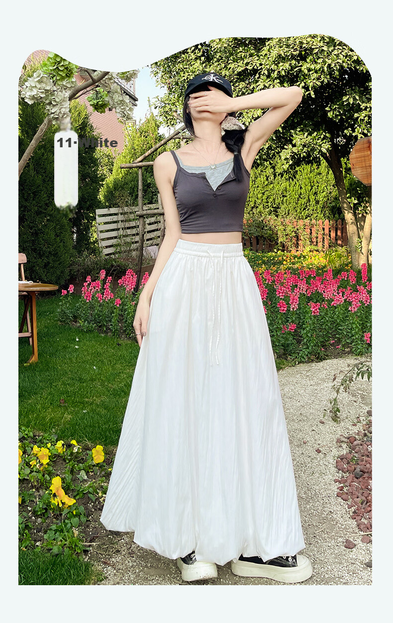 Langsha Bud Half Skirt Women Spring Summer Thin High Waist Loose Slim A-Line Puffy Cloud Mid-Length Skirt 17
