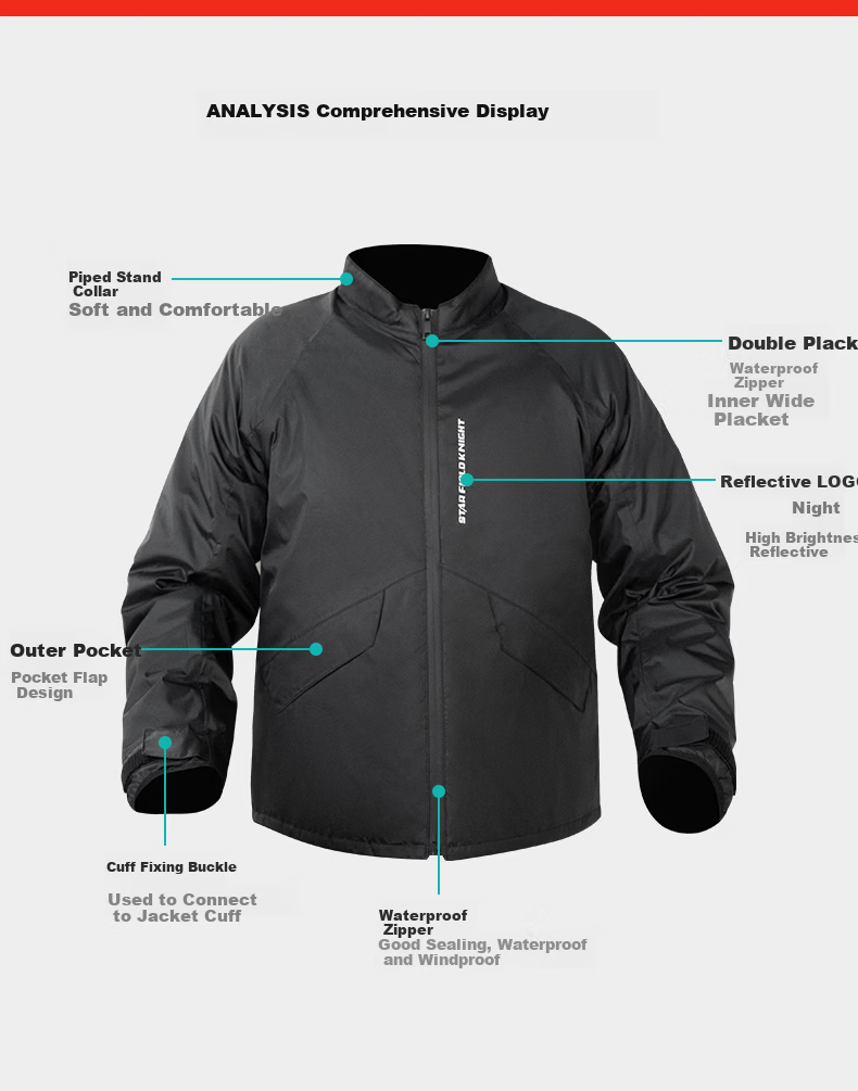 STAR FIELD KNIGHT Motorcycle Riding Jacket, Summer And All-Season Warm Fleece-Lined, Outdoor Motorbike Travel Gear, Black, Size 3XL 29