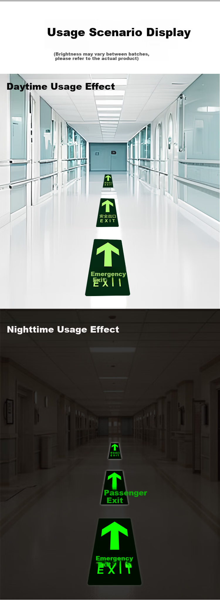 Aimo Hui Luminous Safety Exit Floor Sticker Warning Sign Fire Evacuation Indicator Safety 29x14.5cm 5-Pack 7