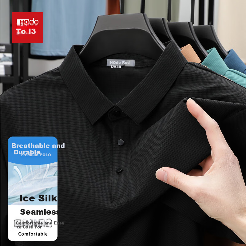 Hodo Men's Short Sleeve Polo Shirt Summer Breathable Business Collar T-Shirt Ice Silk Quick-Dry Top Dark Gray 4XL