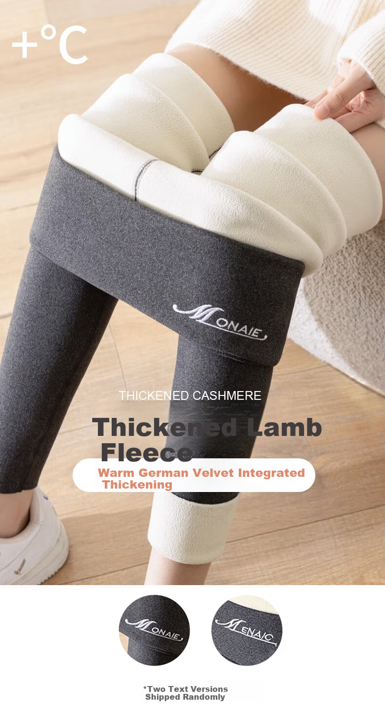 LangSha Women's Thermal Fleece Leggings, 5A Antibacterial High-Waist Slim Fit Lamb Wool Warm Cotton Pants for Autumn and Winter 1